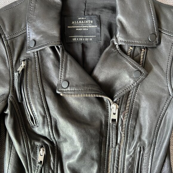 AllSaints Slim Fit Leather Biker Jacket US Size 0 - Picture 9 of 16